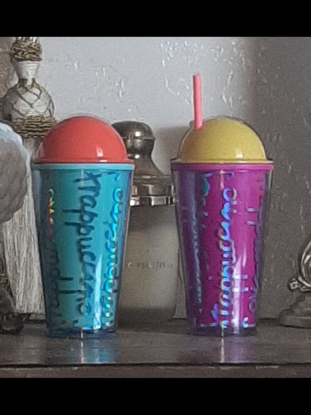 Starbucks Iridescent Blue and Pink Cold Cup Set with Orange and Yellow Dome Lids